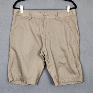FUBU Shorts Mens 34 Khaki Beige Cotton Chino Casual Canvas Flat Front Summer